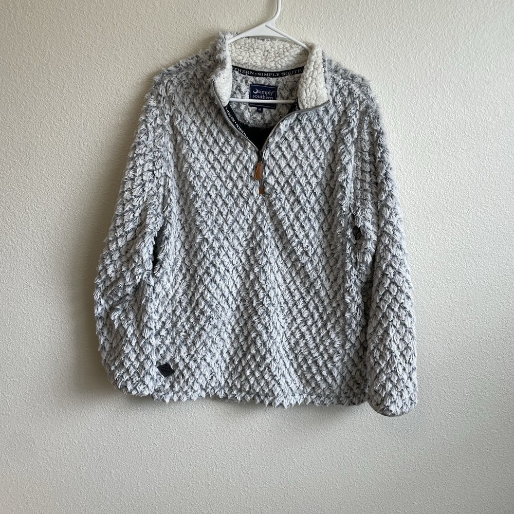 Simply Southern Pullover‎ Womens Medium Gray Textured Fleece Quarter Zip